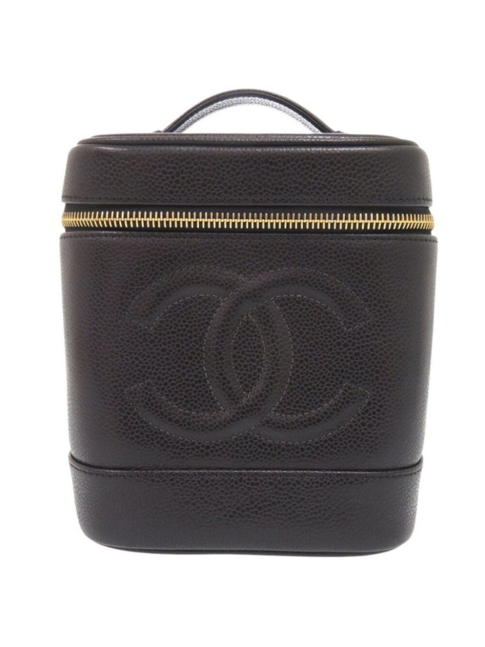 Chanel CC Logo Caviar Leather Black Gold Vanity Makeup Pouch